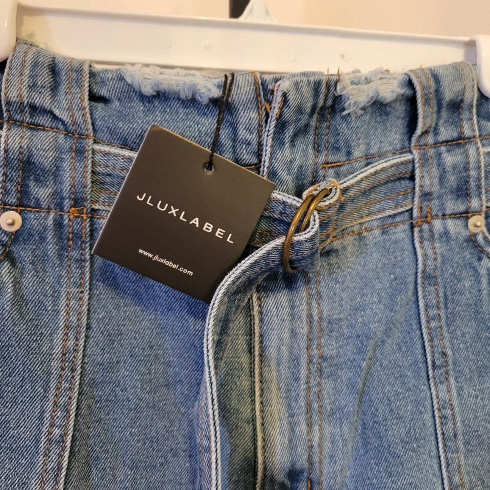JLUX High Waisted Denim  Belted Distressed Shorts - Picture 4 of 7